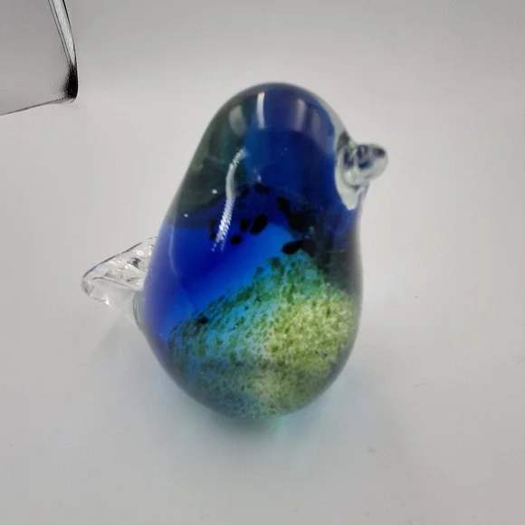 VTG Cobalt Blue Green Art Glass Bird Paperweight Figurine Hand Blown Solid 3" - Picture 2 of 12